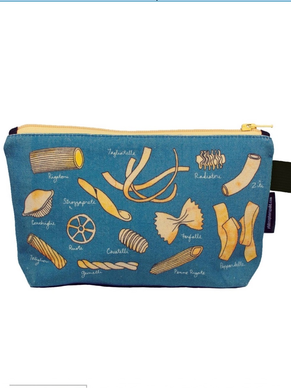 Pasta Bag past-print zip pouch/pencil case in teal/yellow